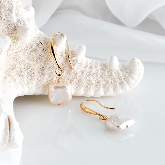 Baroque Pearl Drop Earrings, 14K Gold Filled Dainty French Hooks - Picture 7 of 10